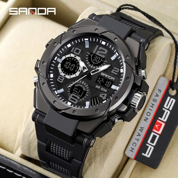 Orologi da polso SANDA Top Men LED Orologio digitale Dual Display Cronografo Allarme Luminoso Sport Business Fashion Orologi al quarzo