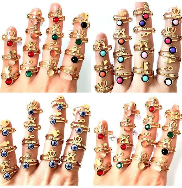 36pcs carino perline donne anello moda farfalla cuore albero corona bulbo oculare in acciaio inossidabile fascino partito anelli gioielli per ragazze