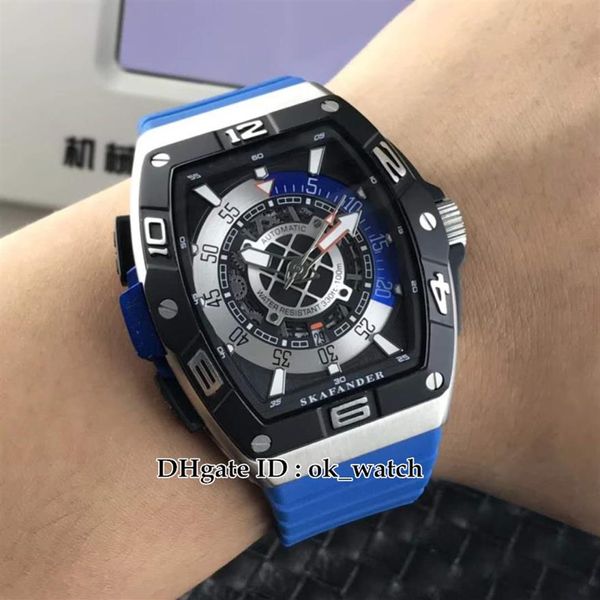 Новый Saratoge SKF 46 DV SC DT Miyota Автоматические мужские мужские часы Skafander Blue Rubber Strap Высококачественные дешевые генты Sport Watches249x