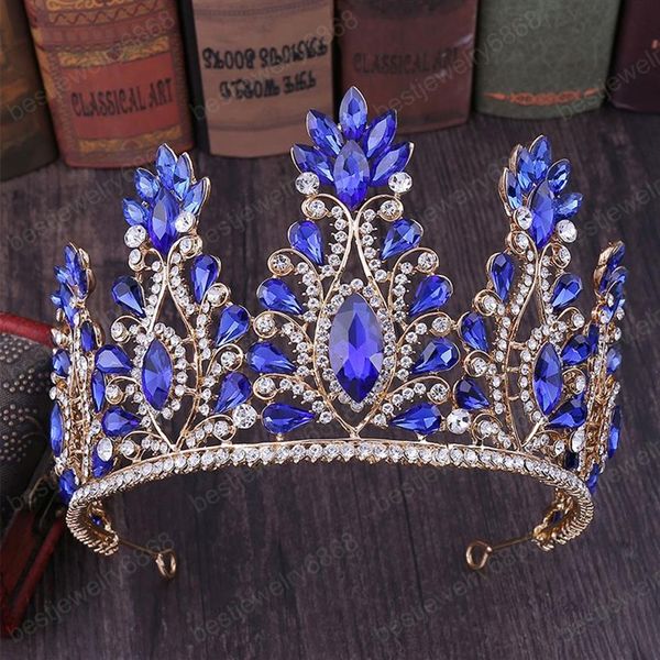 Biços de cristal de ouro de luxo Tiaras de noiva e coroas lágrimas de chapéu de chapéus de cabelos para cabelos para cabelos de cabelos para cabelos