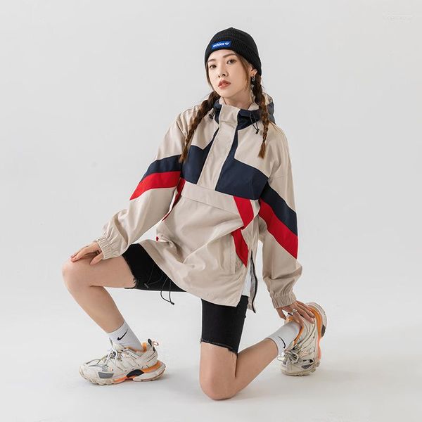 Giacche da uomo Giacca Varsity giapponese Uomo Street Patchwork Color Block Giacca a vento Cappotti Donna Primavera Cerniera sottile Half Fashion College