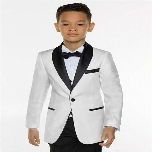 Weißer Jungen-Smoking für Jungen, 3-teilig, schwarzer Schalkragen-Anzug für Jungen, Smoking für Kinder, Smoking für Hochzeit, Party, Jacke, Pan288W