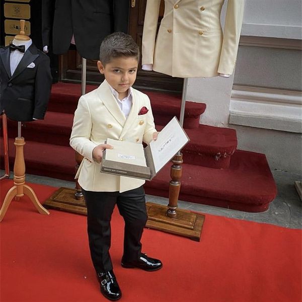 Giacca da cerimonia per ragazzo avorio Pantaloni neri Risvolto a punta Abbigliamento per ragazzi Costume Homme Abiti da ragazzo Abito da re per bambini Custom Made268z