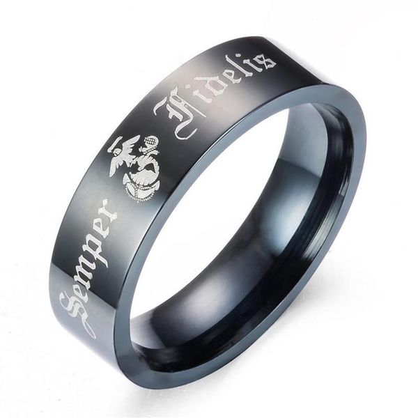 Cluster Rings 1 Antigo Tubo de Aço Inoxidável Preto Corpo de Fuzileiros Navais Masculino Anel Semper Fidelis Jóias256e