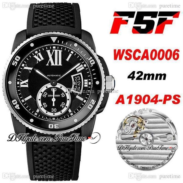 F5F Drive WSCA0006 1904-PS MC Relógio masculino automático em dois tons aço PVD mostrador preto branco marcadores romanos pulseira de borracha 2021 42 mm super 274 W