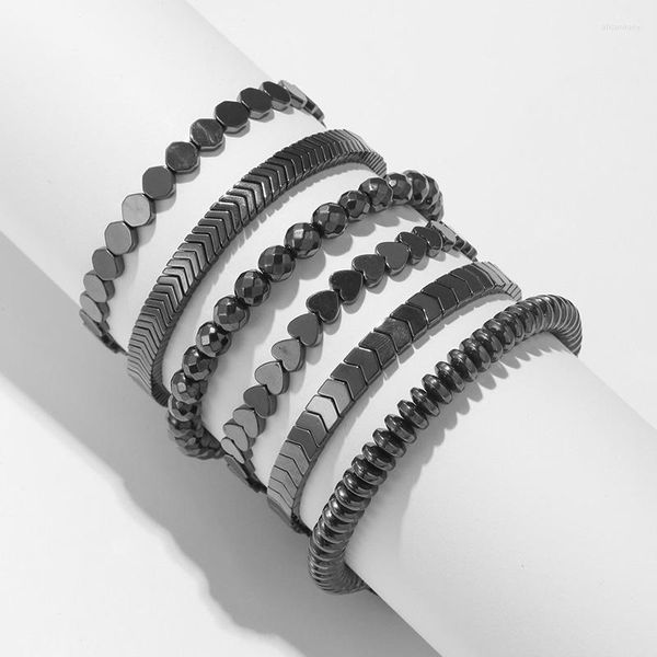 Braccialetti con ciondoli Unisex nero ematite pietra geometrica intrecciata a mano perline piatte braccialetti intrecciati regolabili personalizzati