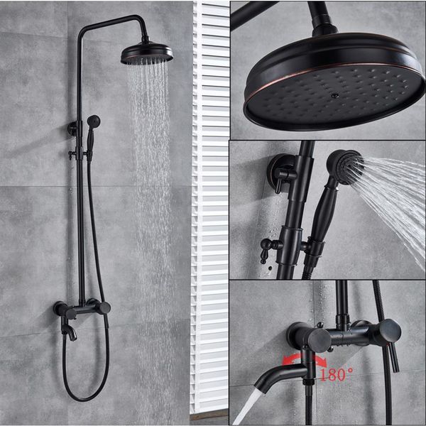 Set doccia a pioggia in bronzo nero monocomando girevole bocca a cascata vasca da bagno miscelatore doccia rubinetto in ottone doccetta altezza regolabile ab2433