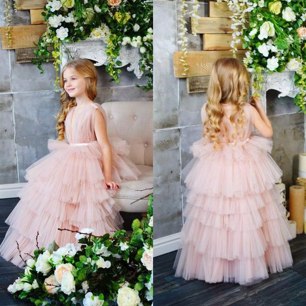Allık pembe güzel sevimli çiçek kız elbiseler göz alıcı vintage prenses kızı yürümeye