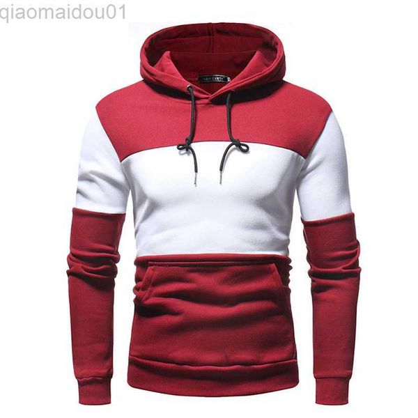 Men's Hoodies Sweatshirts Plus Size 3XL Hoodie Sweatshirt Men 2021Spring New Casual Slim Full Sleeve Hoodies Men Sweatshirts Patchwork Hooded Pullover Men L230721