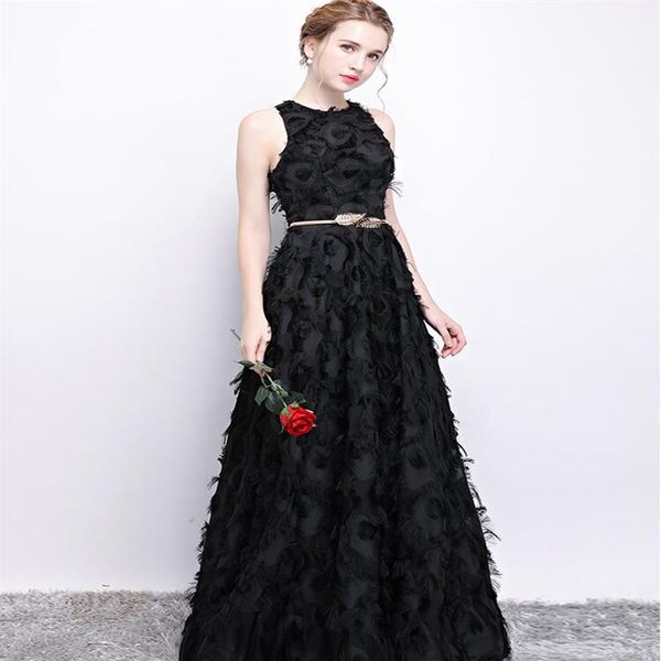 Vestido de dama de honra preto de um ombro só com renda de penas vestido de dama de honra até o chão vestido formal corpete feito sob medida219l