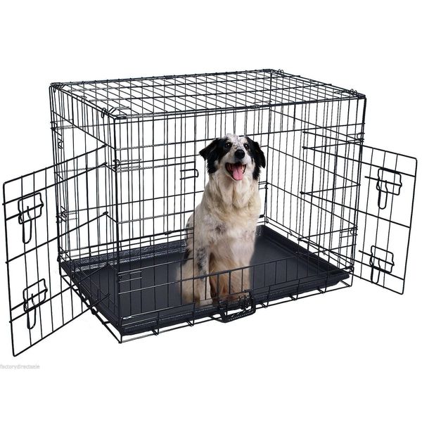 Case per cani Cucce Accessori 42 2 Porte Filo pieghevole Gabbia per animali Gabbia per gatti Valigia Canile Box con vassoio Consegna a domicilio Garde Dhq6U