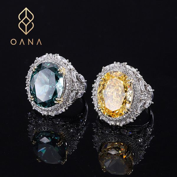 Alianças de Casamento OANA S925 Corpo Inteiro Prata Anel de Senhoras Colorido Estilo Tesouro Alto Carbono Diamante Verde Menta Fechado Jóias Ovais 230721