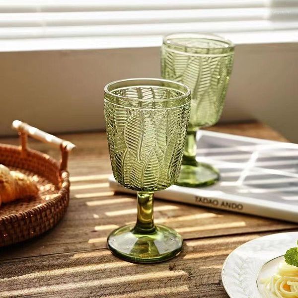 Taças de vinho Taças vintage de vidro texturizado verde com relevo