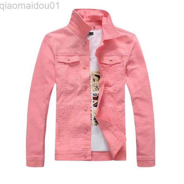 Jaquetas Masculinas Jaquetas Jeans Rosa Outwear Casacos Denim Slim Fit Nova Moda Masculina de Algodão Casual Jeans Jaquetas Streetwear Casacos Jeans Tamanho 4XL L230721