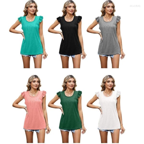 Camisetas Femininas F42F Blusas Babydoll Femininas Túnica com Decote O Top Tops Soltos Puff Tops Casual