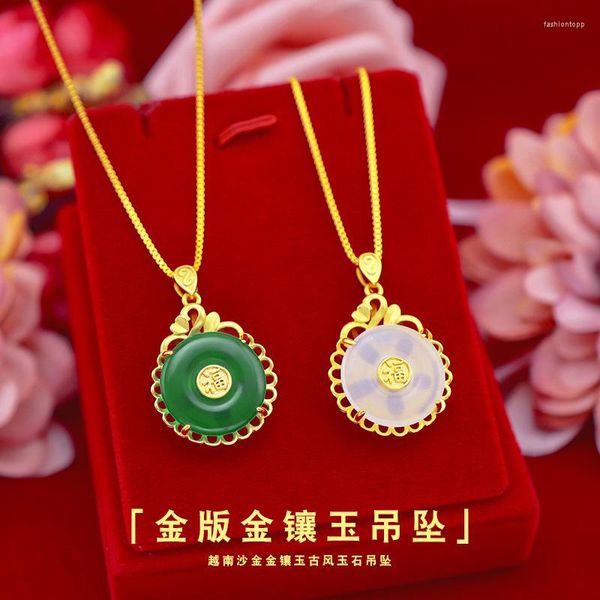 Anhänger Halsketten Koreanische Mode Gold Farbe Halskette Keine Kette Frauen Jade Stein Grün Smaragd Edelstein Schmuck Party Geburtstag Geschenk