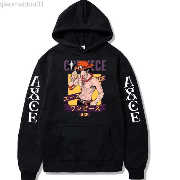 Мужские толстовки толстовок 2023 Аниме Одно изделия с капюшоном Ace Printing Hoodie Manga Print Tops Harajuku Style Fashion Fashion Leisure.