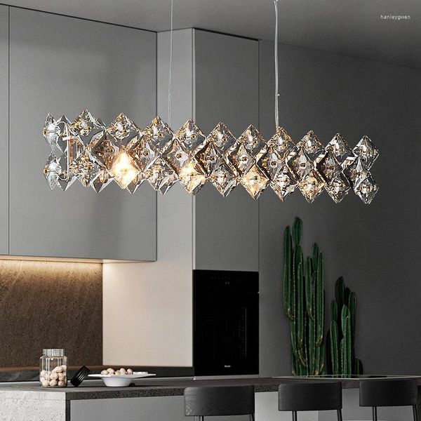 Lustres abajur led luminárias de teto grande lâmpada pingente para restaurante bar luxo longo k9 lustre de jantar de cristal