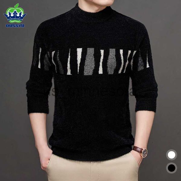 Men's Sweaters Winter Warm Sweaters Men Fashion Pattern Slim Korean Black White Thick Streetwear Mink Half Turtleneck Sweater Pullovers Male J230721
