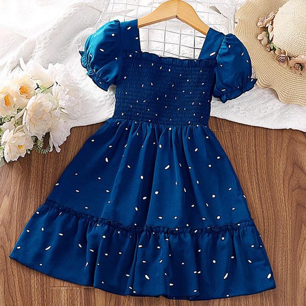 Abiti da ragazza Gonne casual blu estive per neonate Abiti a pois a maniche corte Abiti da spiaggia per bambini Costume semplice 1-6 anni