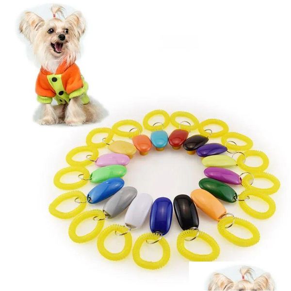 Addestramento del cane Obbedienza Pet Cat Clicker Plastica Nuovi cani Fare clic su Trainer Clicker trasparenti con braccialetti Drop D Dhmke all'ingrosso