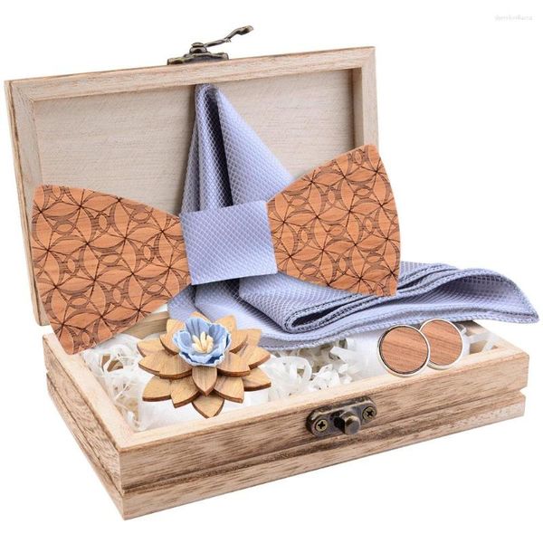 Fliegen Design Holz Männer Krawatte Klassische Business Holz Taschentuch Brosche Manschette Set Anzug Für Hochzeit Krawatte Fabrik Verkauf