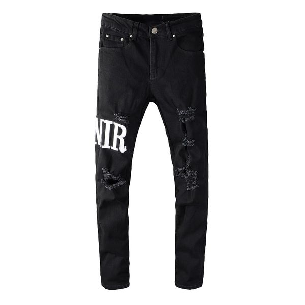 Miri Jeans Herren Designer Jeans Brand Brand Logo Weiß Schwarzes Rock Revival Motorradhose Biker Hosen Mann Pant Broken Loch Stickerei Größe 28-40 Qualität Top Nbae