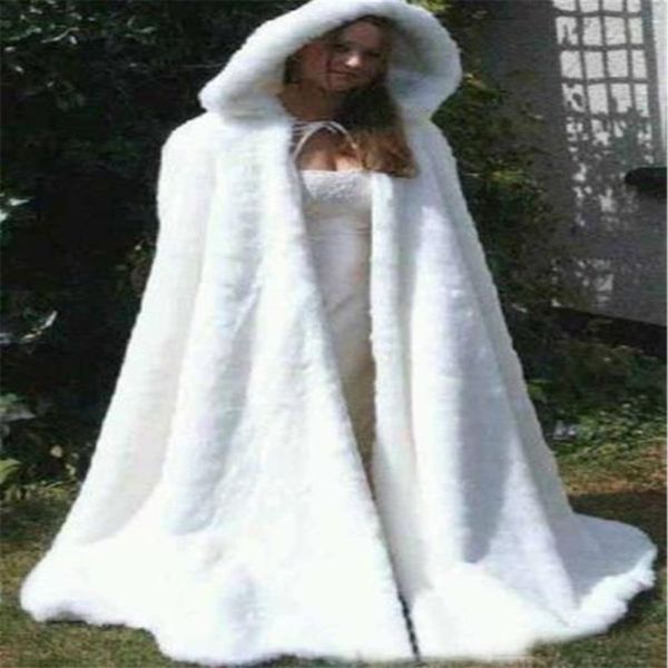 Novo inverno branco marfim casamento capa de pele sintética xale jaquetas de noiva com capuz xale244o