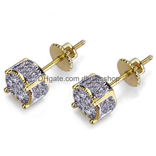 Saplama En Kalite 925 Sier Hip Hop Cz Ear Studs Ice Out Hiphop Takı Bling Kübik Zirkonya Pırlanta Küpe Erkek Kadınlar Modaya uygun Erişim Dhraq