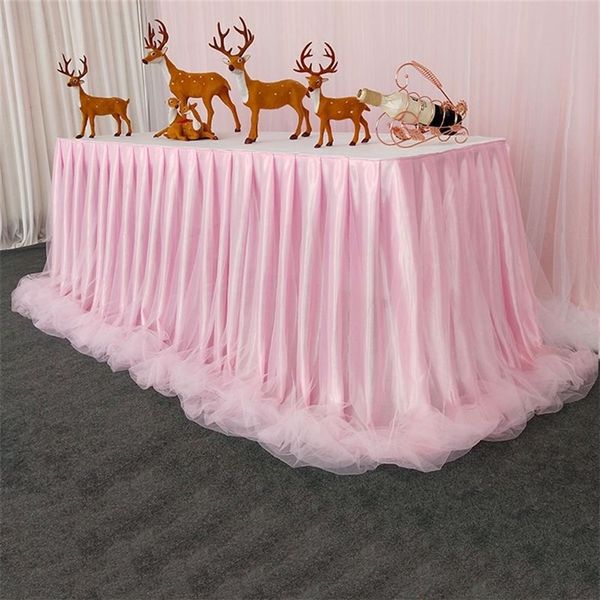 Saia de mesa de casamento chiffon organza para toalha de mesa festa de casamento festa de aniversário chá de bebê banquete decoração rodapé de mesa 2012310