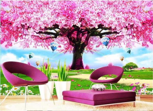 Tapeten Benutzerdefinierte PO 3D Wallpaper Rosa Romantische Kirschblütenbaum Raumdekoration Malerei Wandmalereien für Wände 3 D