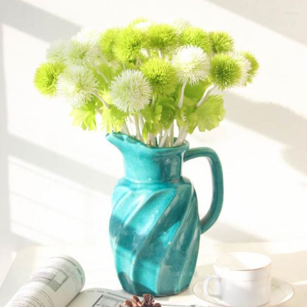 Flores decorativas 32 cm planta artificial realista pequena bola de grama cebola pom dente de leão simulação flor de plástico verde para decoração de casa