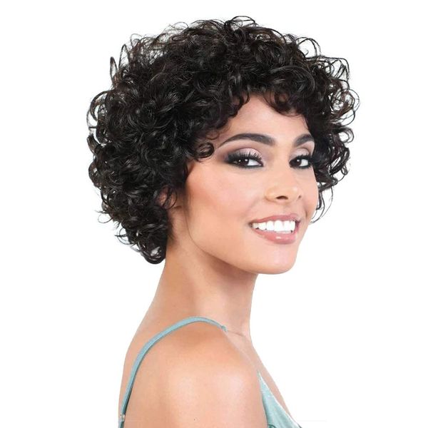 Synthetische Perücken Kurze verworrene lockige Menschenhaarperücke Afro Pixie Cut No Lace Front Natural Brasilianisch für Frauen 230720