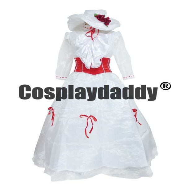 Mary Poppins Film Prenses Mary Beyaz Parti Elbise Cosplay Costume284y