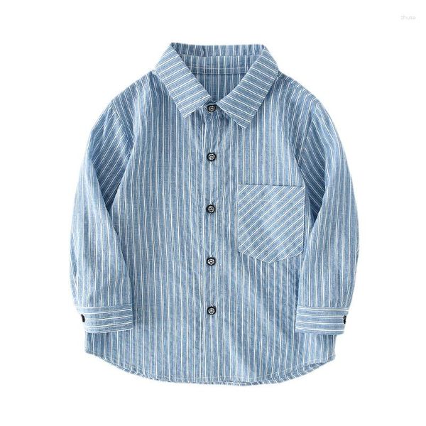 Herrenjacken, gestreiftes Langarmhemd aus Baumwolle für Jungen, gebürstetes Baby-Mittelgroß- und Big-Western-Hemd für Kinder