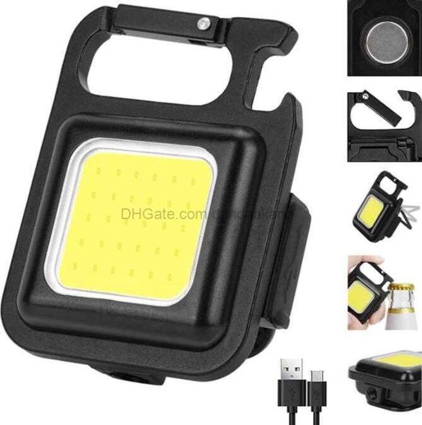 Mini lanterne portatili potente portachiavi COB leggero USB ricaricabile costruito in batteria proiettore multifunzione apribottiglie moschettone lampada di riparazione magent torcia