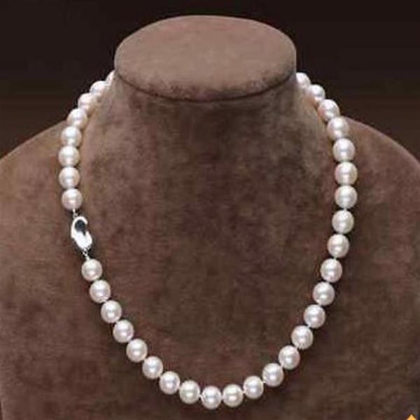 Collana di perle bianche dei mari del sud naturali da 8-9 mm Chiusura in argento 925 da 18 pollici2964