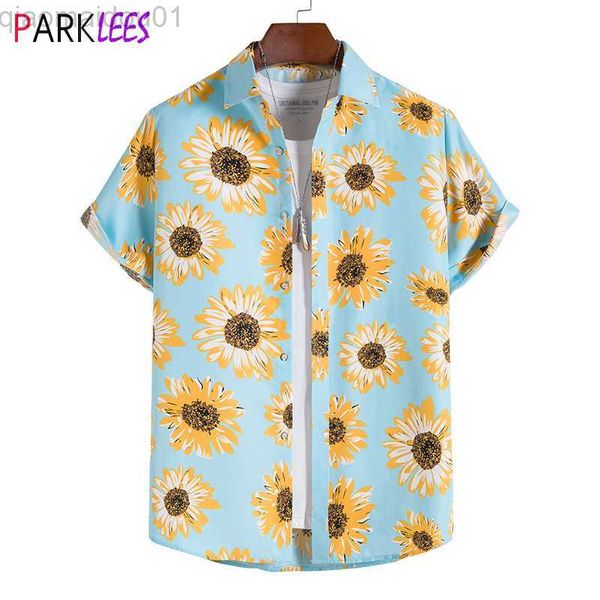 Camicie casual da uomo Camicia hawaiana con stampa girasole Camicia da uomo a maniche corte Quick Dry Beach Wear Camicia casual estiva da vacanza Chemise XL L230721