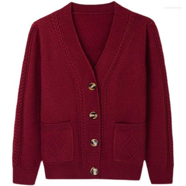 Maglieria da donna 2023 Cardigan da donna Maglione Moda Autunno Manica lunga Cappotto allentato Bottone casual Filo a vite Scollo a V Solid Top T509