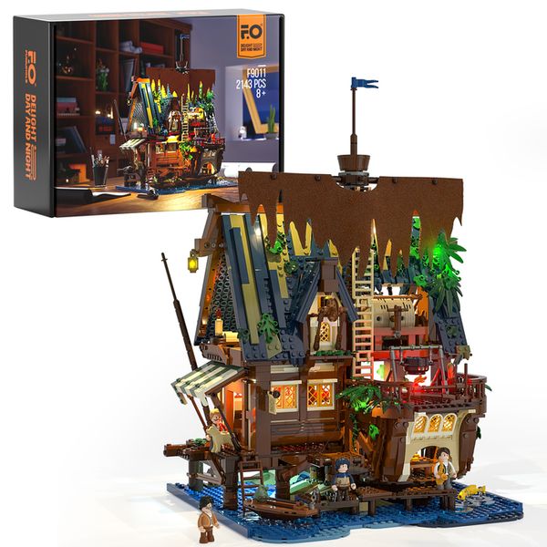 Figuras de brinquedo de ação FUNWHOLE Medieval Pier Inn Iluminação Conjunto de tijolos de construção Medieval Pier Inn LED Modelo de construção 2143 Pcs para adultos e adolescentes 230721