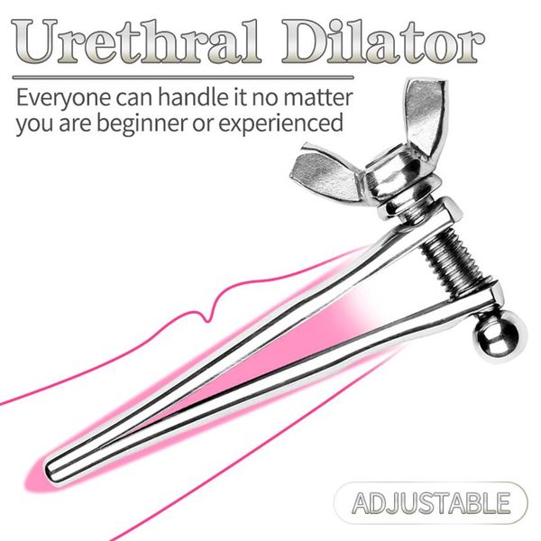 Dimensione regolabile Dilatatore uretrale Suoni Slave BDSM Penis Plug Insert Sounding Rods Uretra Giocattoli sexy per uomini Masturbatori2309