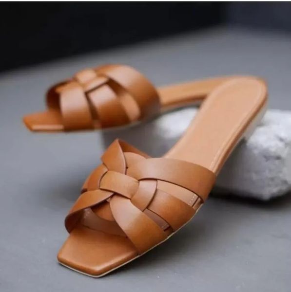2023 Summer Luxury Tribute Nu 05 Interplying Strap Sandals Shoes Women Beach Slides Flats Lady Discount Slipper