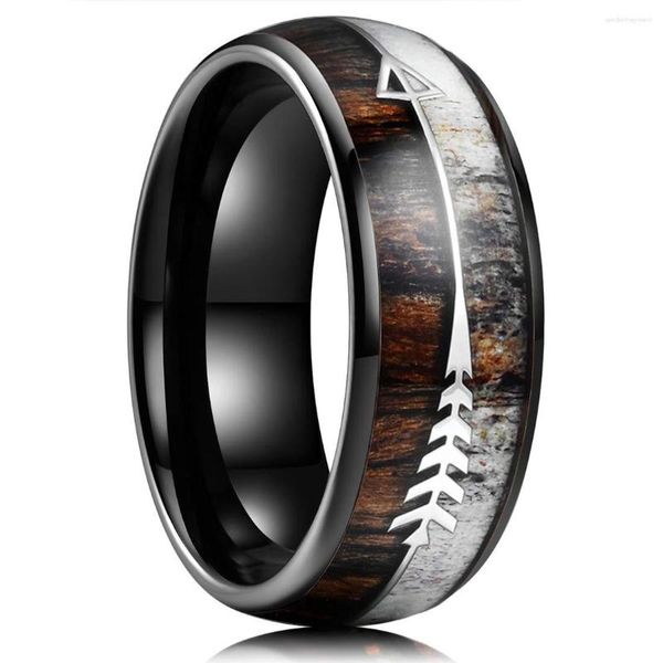 Eheringe Mode 8mm Schwarz Titan Edelstahl Für Männer Frauen Mit Hirschgeweih Koa Holz Pfeil Party Schmuck