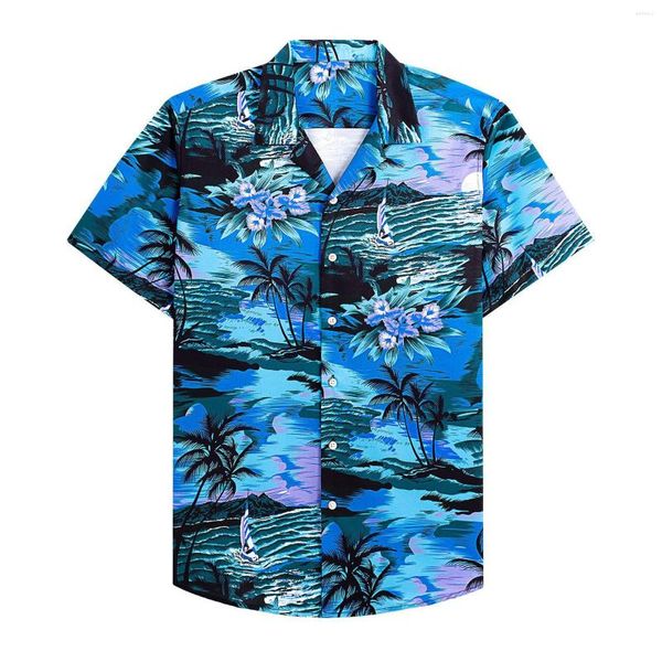 Camisas casuais masculinas Coconut Sunset Beach Holiday Shirt manga curta punhos botão estilo porta estampa floral masculino robes formais