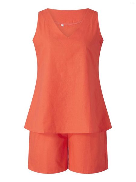 Damen-Trainingsanzüge, 2-teiliges gemütliches Pyjama-Set für Damen, ärmelloses Tank-Top mit V-Ausschnitt und elastischen Shorts – einfarbige Nachtwäsche für Lounge