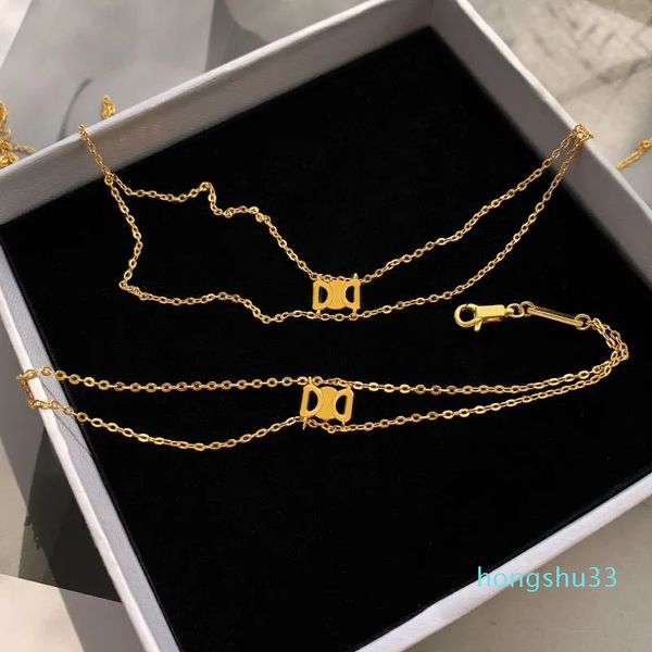 Collana a triangolo d'amore da donna lunga placcata in oro stile semplice doppio ponte elegante collane con ciondolo catena sottile di lusso in ottone ciondolano bracciali firmati hip hop