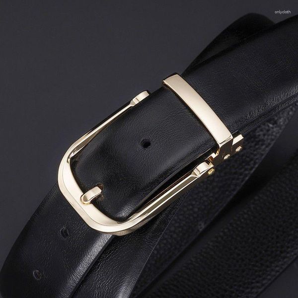 Cinturones Cinturón de cuero de moda para hombres y mujeres Diseño de hebilla de pin simple de cuero de vaca Genuino personalizado Versátil A2904