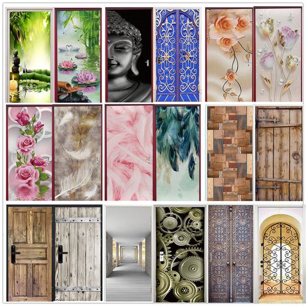 Adesivi murali 3D Vision Sticker per porta PVC autoadesivo Poster fai da te Design per la casa Decor Porte Carta da parati Adesivi per decalcomanie Porte deursticker 230720