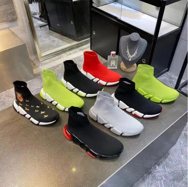 2023 Homens Mulheres Triple S Novas Meias De Malha Sapatos Malha Velocidade 2.0 Designer Sneaker High Race Runners Trainer Casual Running Thick Sole Trainers