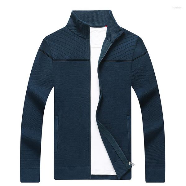 Männer Pullover 2023 Herbst Strickjacke Stehen Kragen Solide Zipper Langarm Stretchy Einfache Casual Mode Männlichen Stricken Pullover